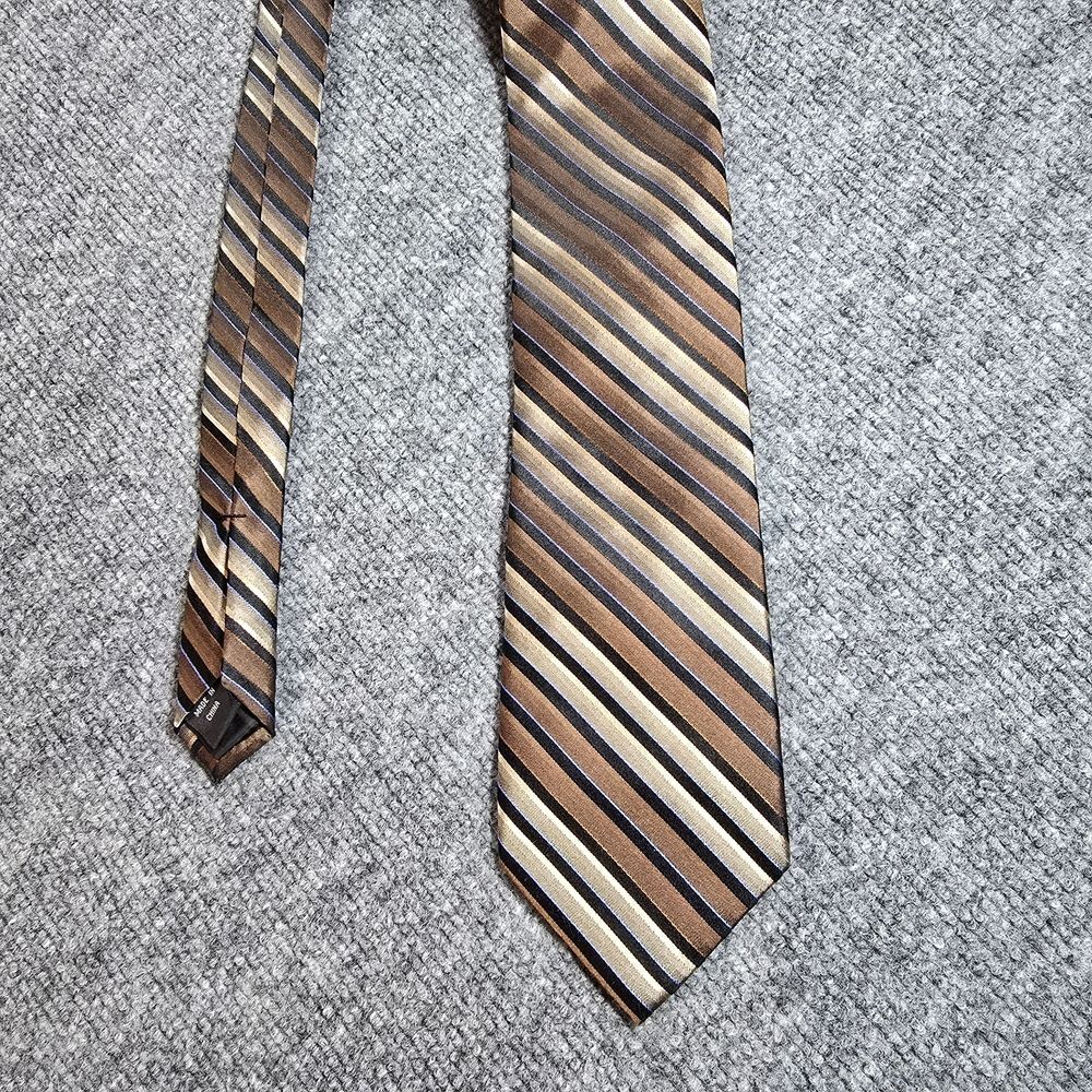 Bugatti Silk Tie Mens Brown Gold Striped Necktie Classic Business Formal